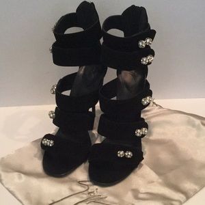 Giuseppe Zanotti black suede crystal strap heels